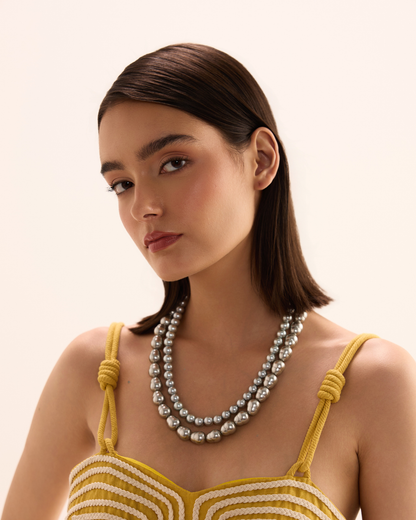 Oval Pearls Necklace - Silver