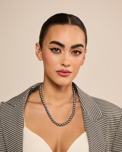 8mm Pearl Necklace - Dark Silver