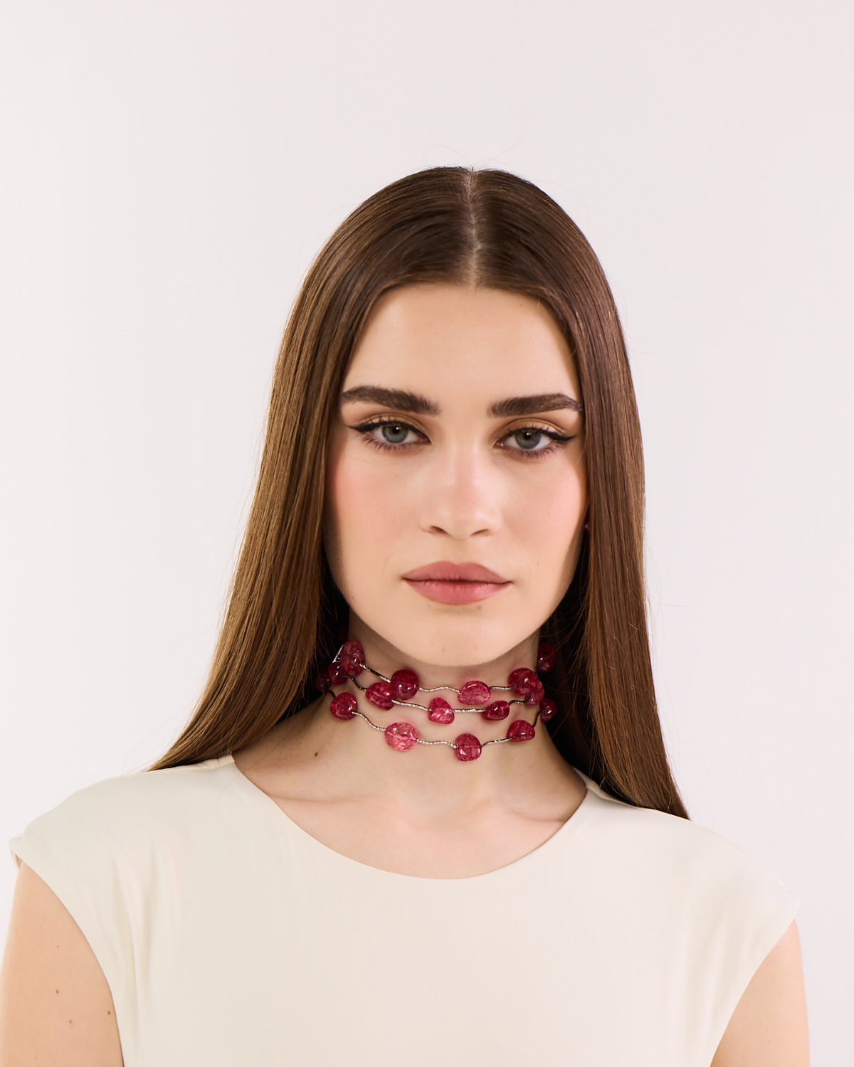 Piped Red Tumbles Choker (3 Lines)