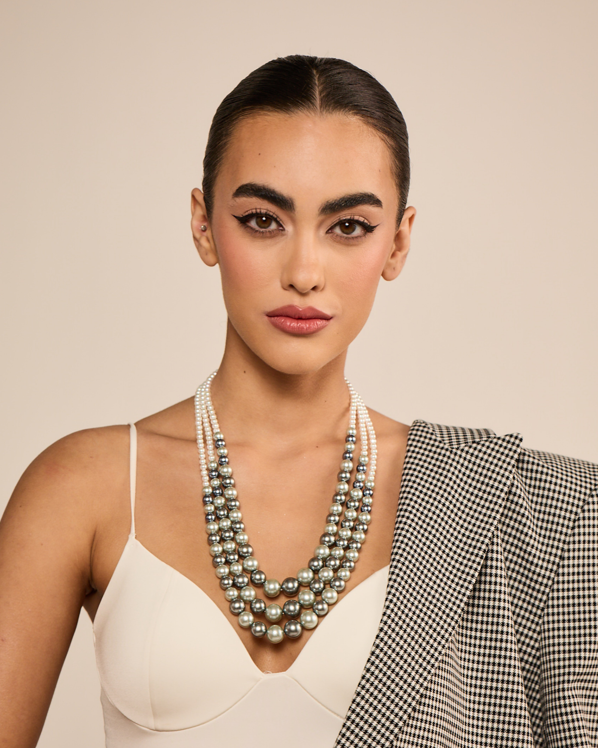 Triple Layered Multicoloured Necklace - Silver