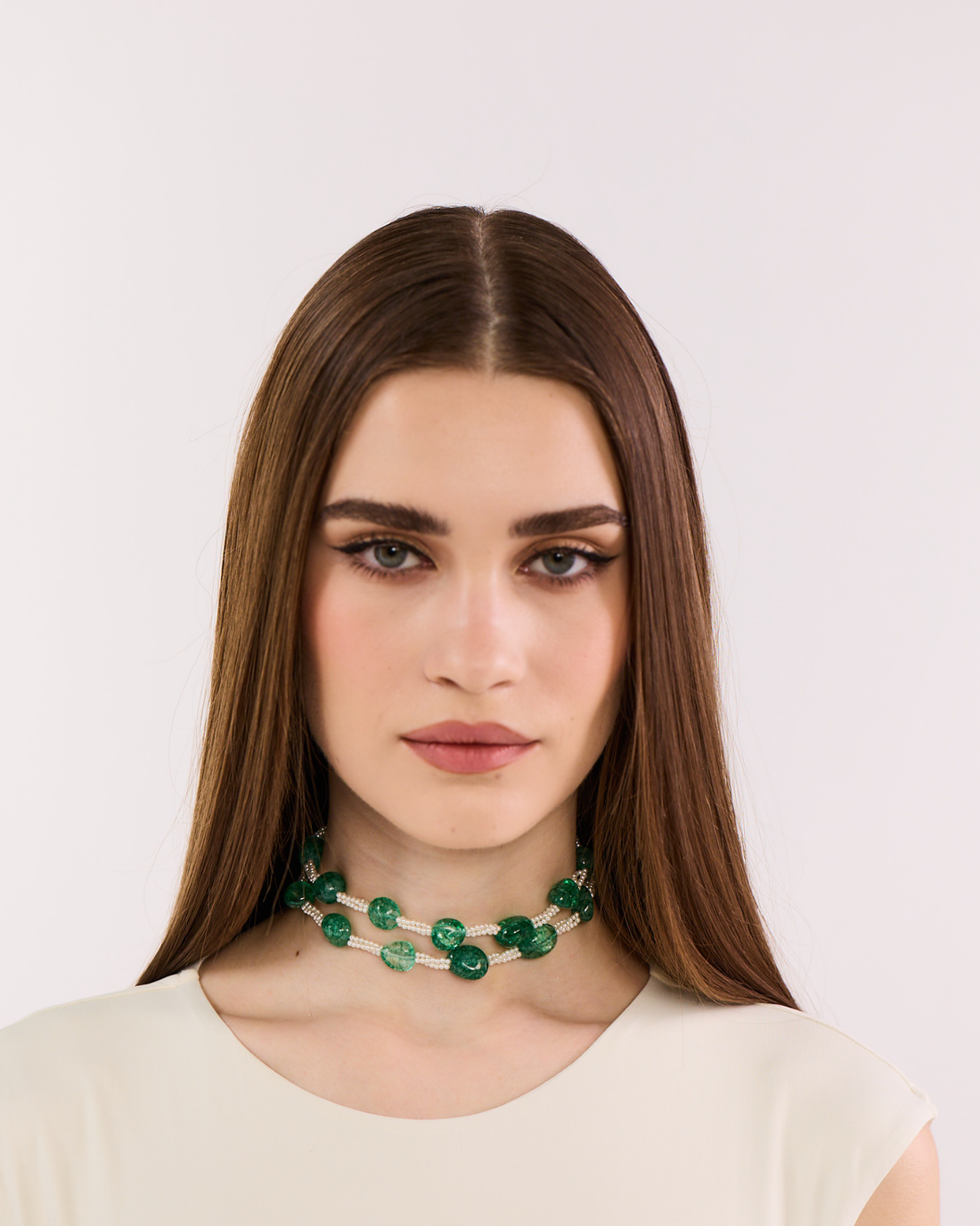 Green Bunched Tumbles Choker (2 Lines)