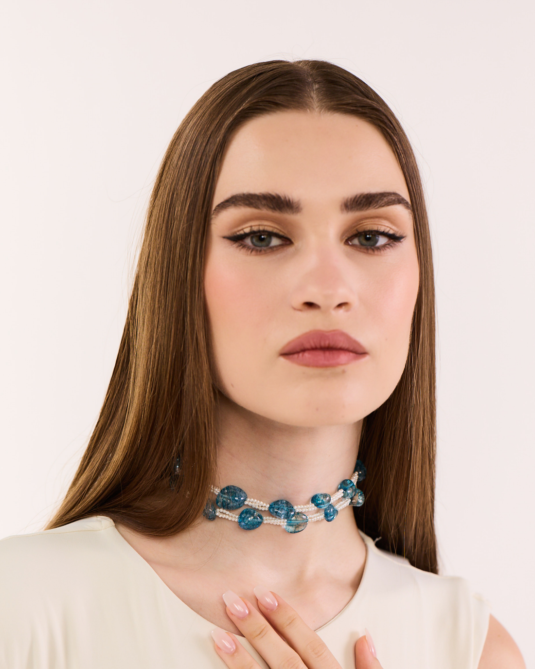 Blue Bunched Tumbles Choker (2 Lines)