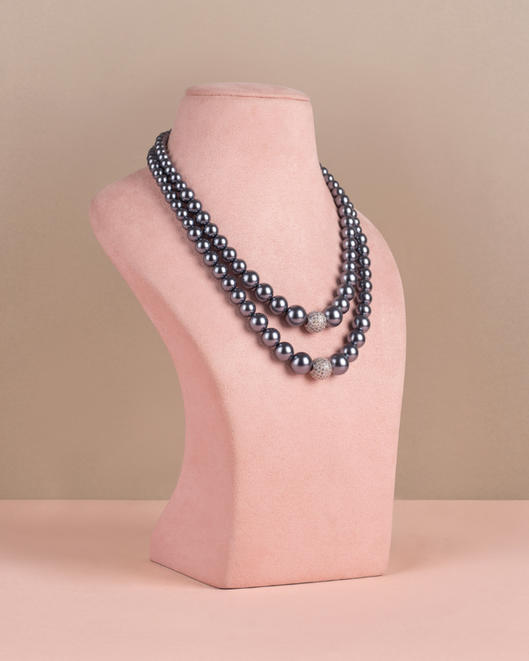 Double Graded Pearls - Dark Silver with Swarovski