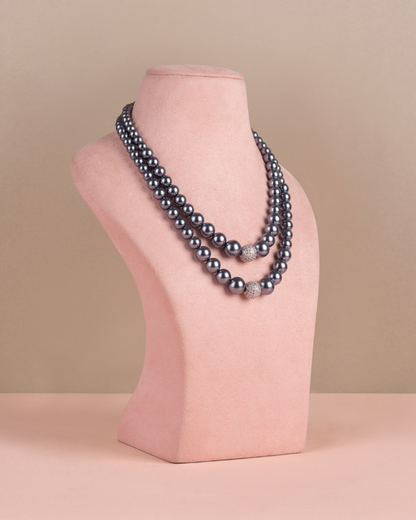 Double Graded Pearls - Dark Silver with Swarovski
